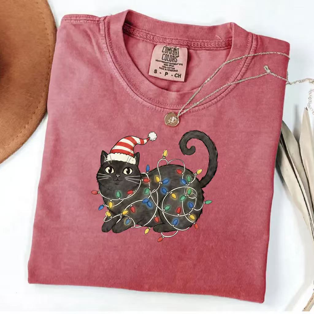 Christmas Black Cat Graphic T-Shirt/Sweatshirt