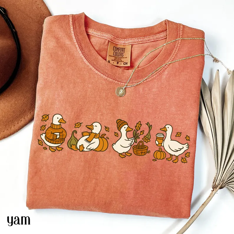 Fall Goose Coffee Pumpkin Gourd Tee for Halloween