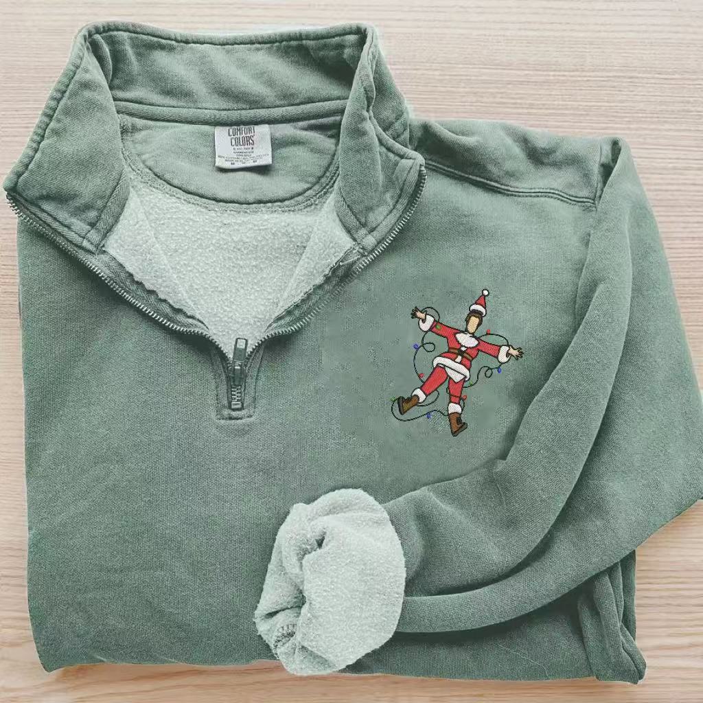 Christmas Santa-Clad Figure Tangled in Lights Zip Sweatshirt