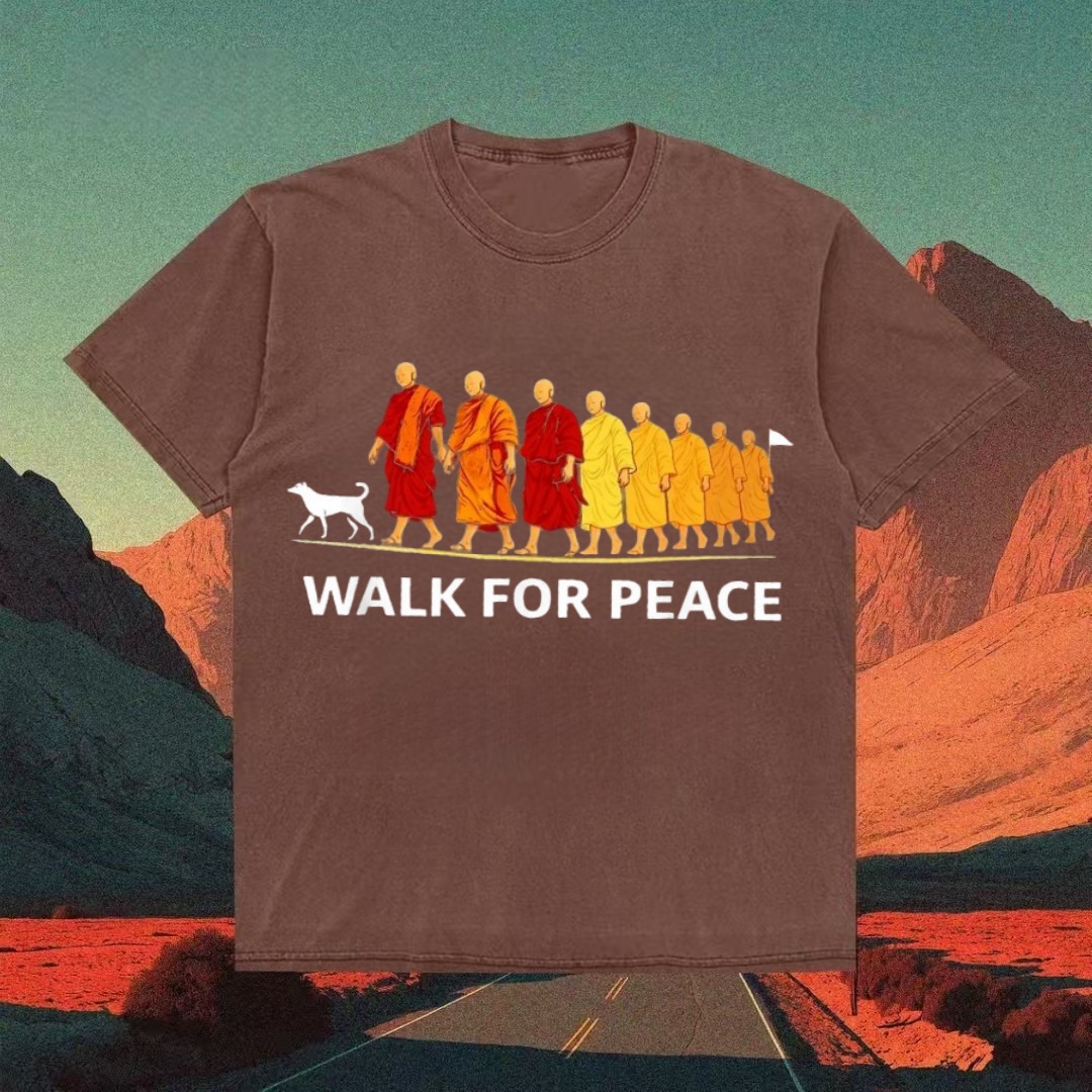 "Walk For Peace" Monks & Dog Graphic T-shirt