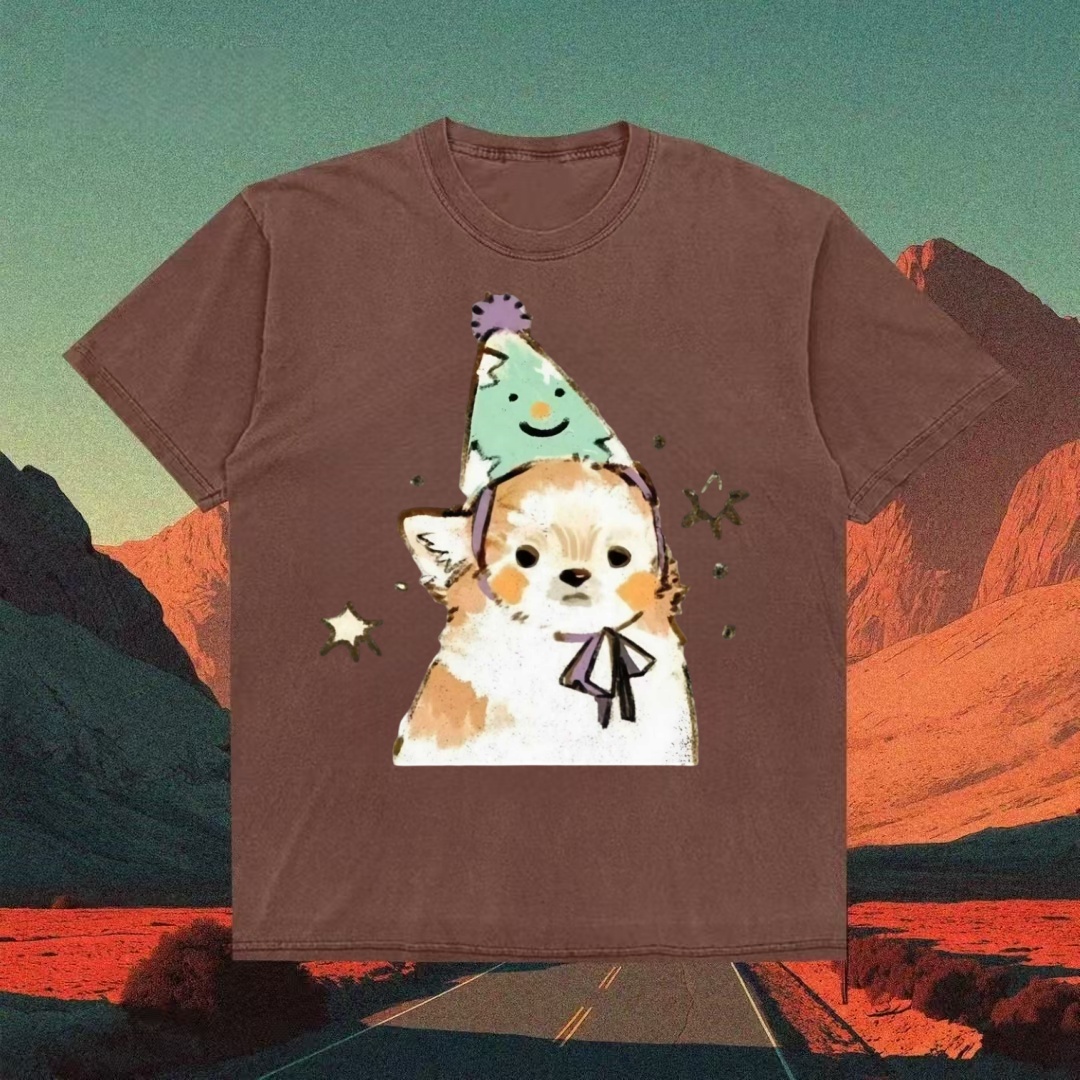 Party Hat Corgi Watercolor Art T-shirt