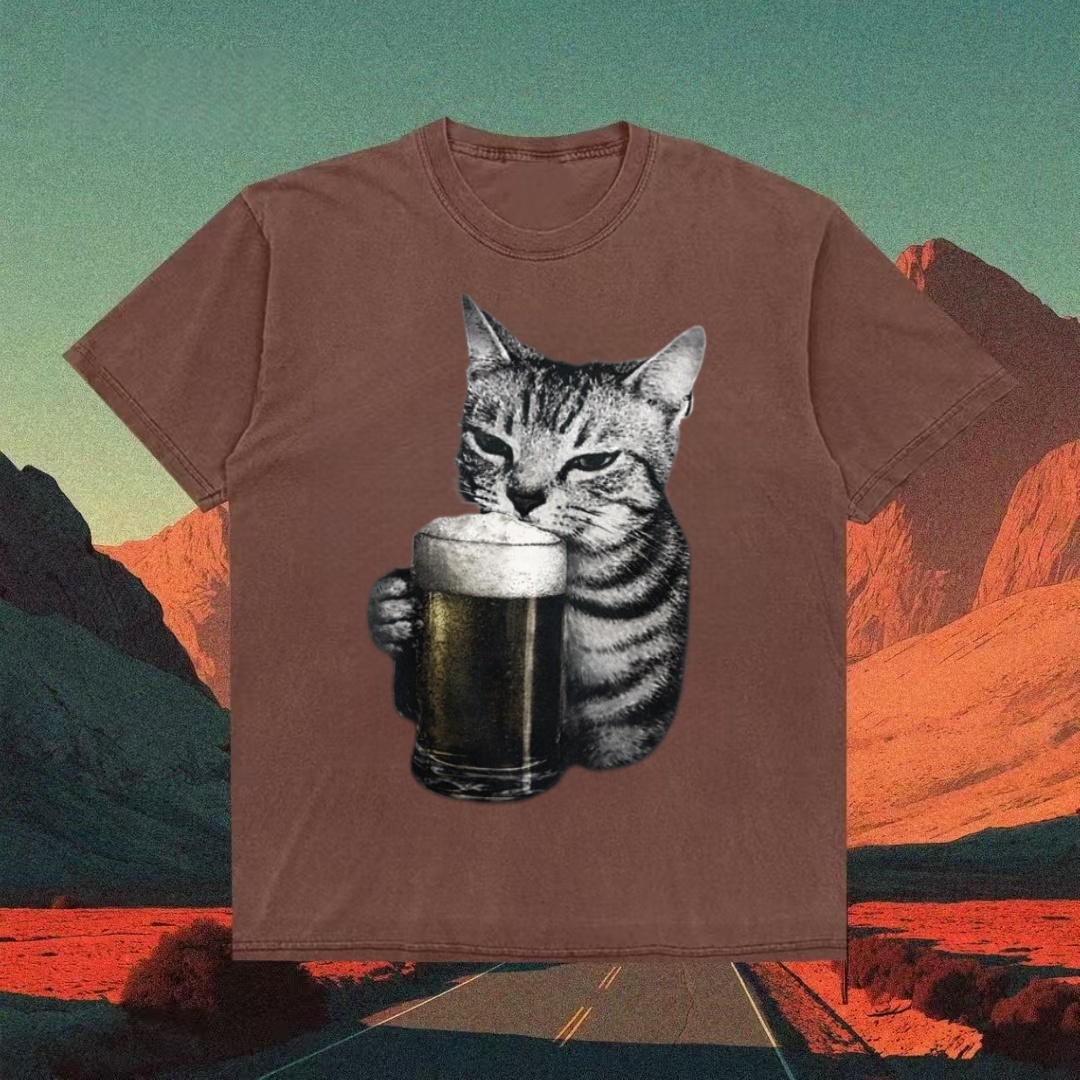 Cat Drinking Beer Funny Meme T-Shirt