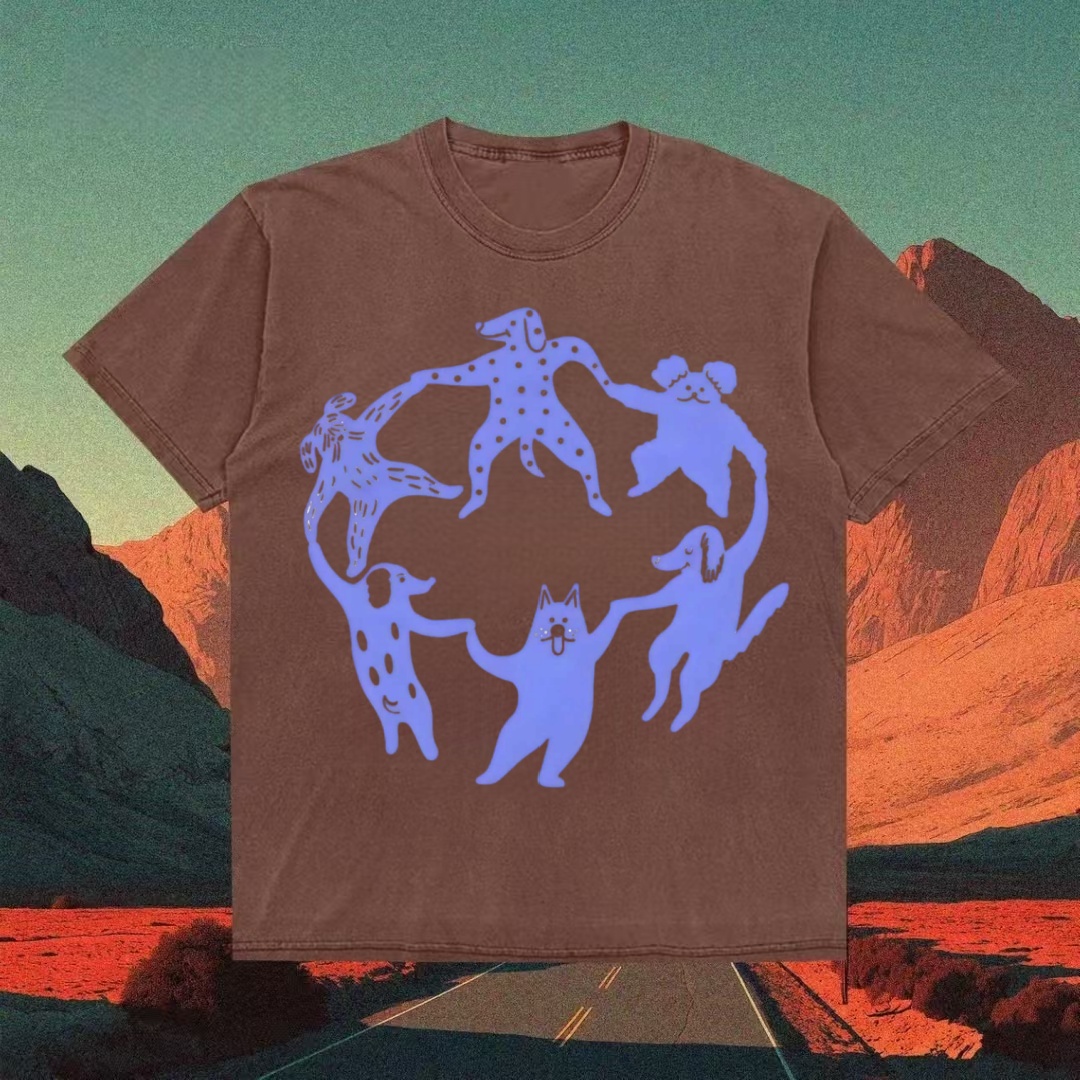 Dancing Cats & Humans Circle T-shirt