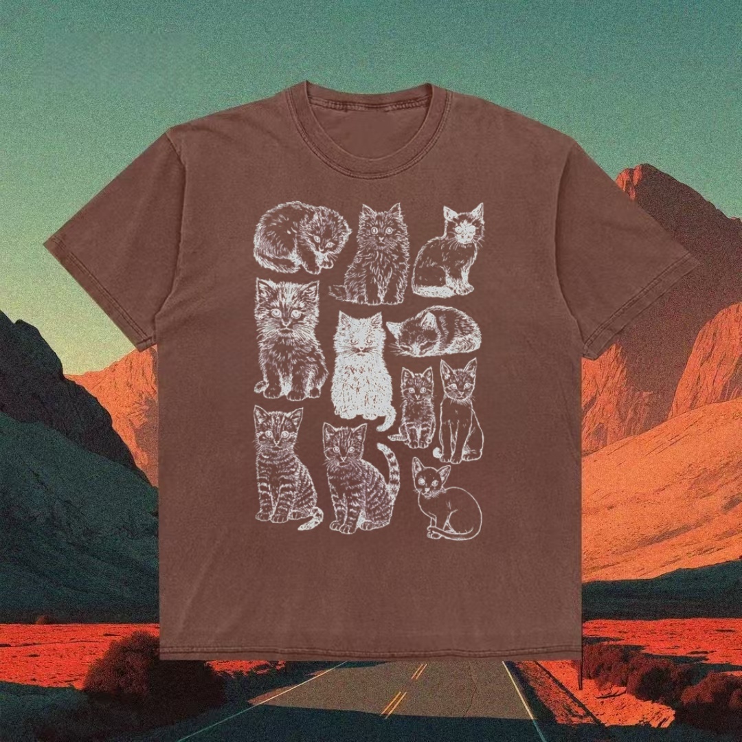 Vintage Cat Breeds Sketch Art T-Shirt