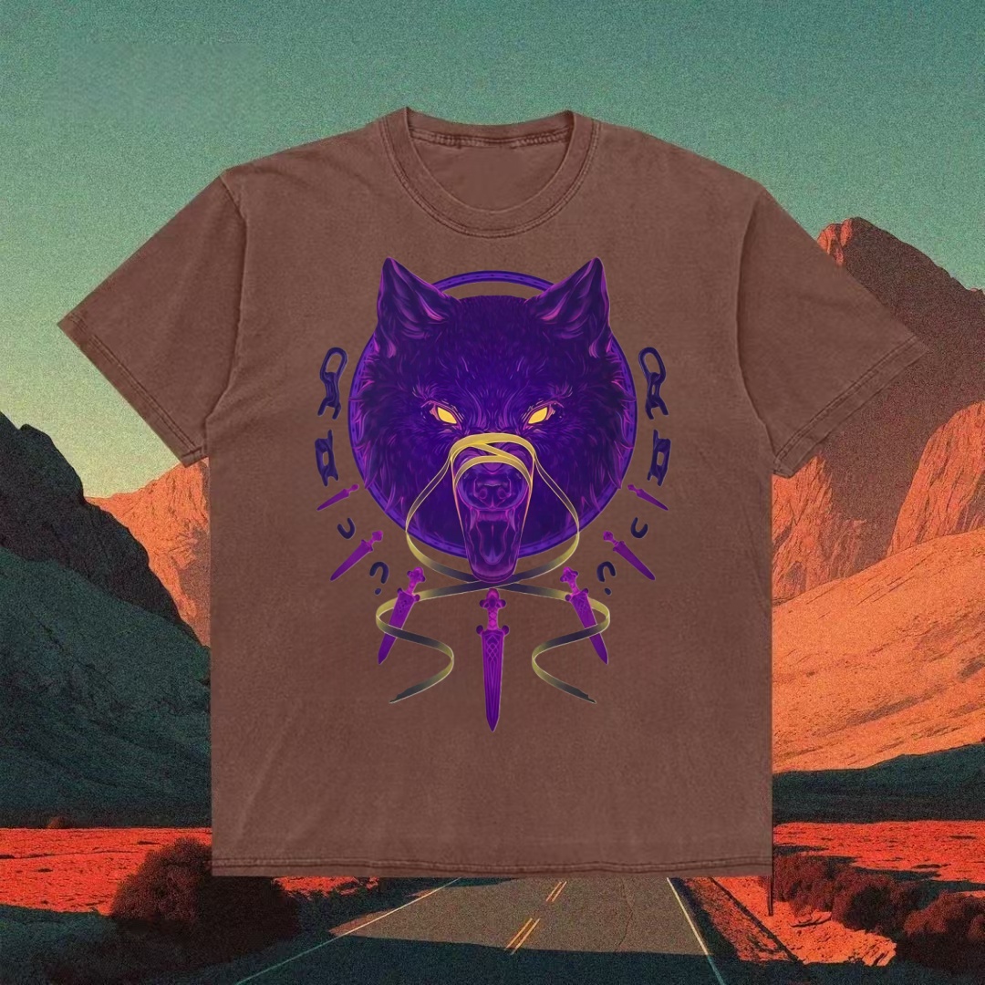 Purple Wolf With Daggers Occult T-shirt