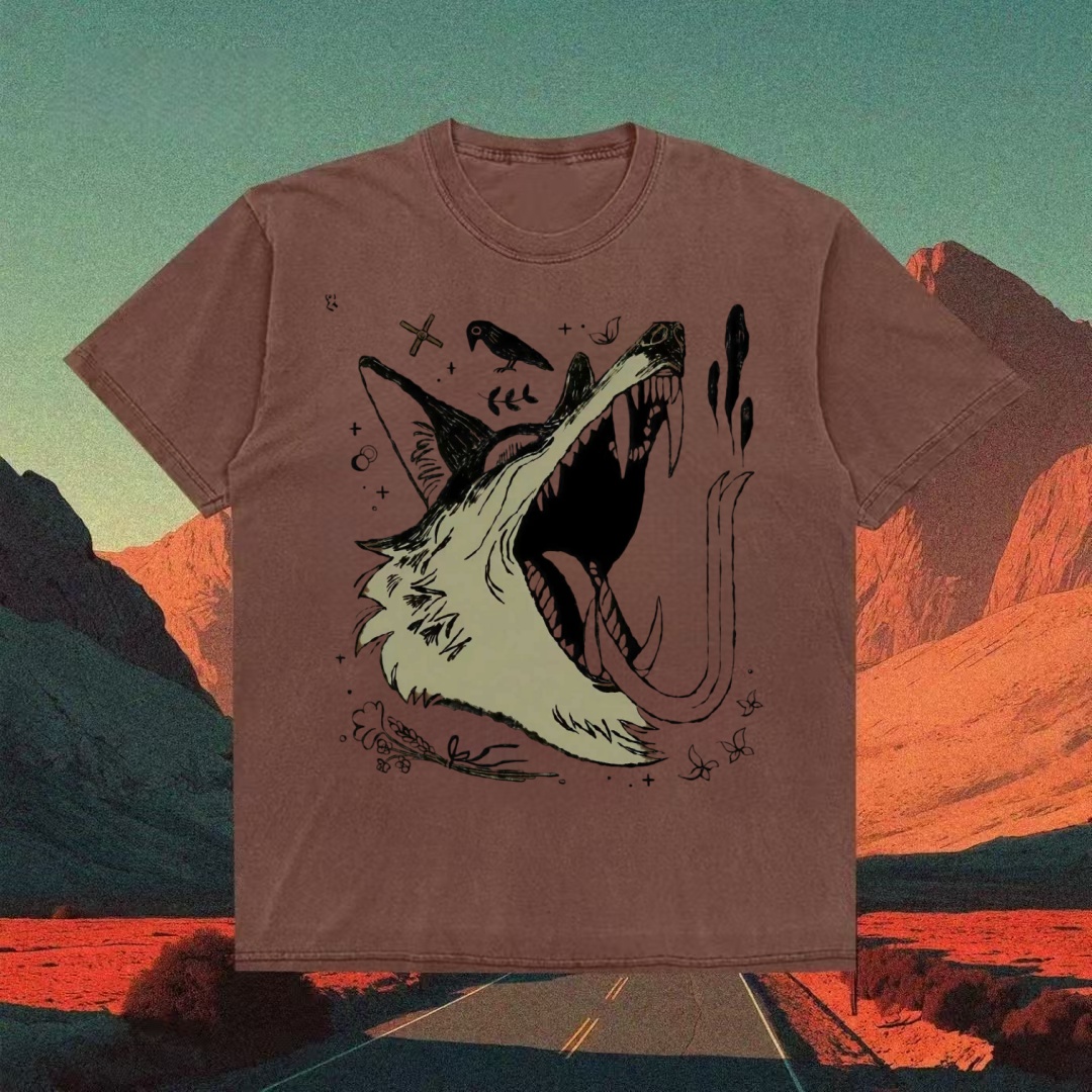 Howling Wolf & Raven Sketch Art T-shirt