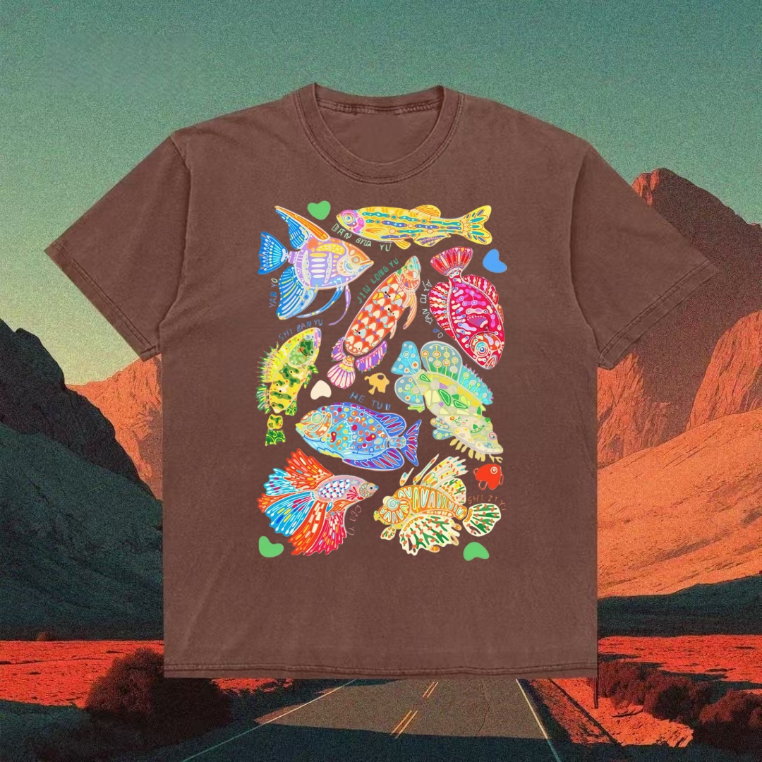 Vibrant Tropical Fish Collage Art T-shirt