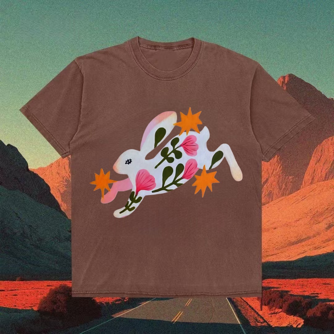 Floral Bunny Whimsical Art T-shirt