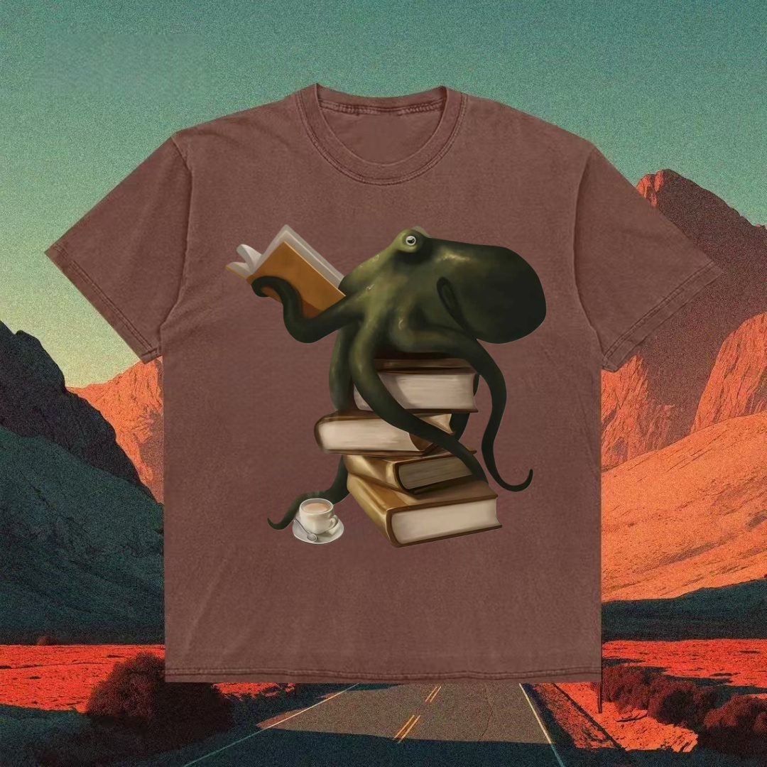 Book Lover Octopus With Coffee T-shirt