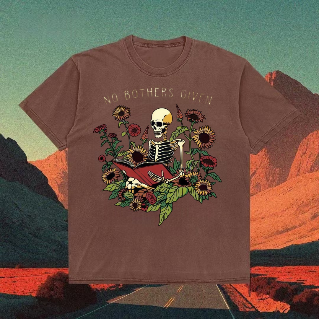 "No Bothers Given" Skeleton & Flowers T-shirt