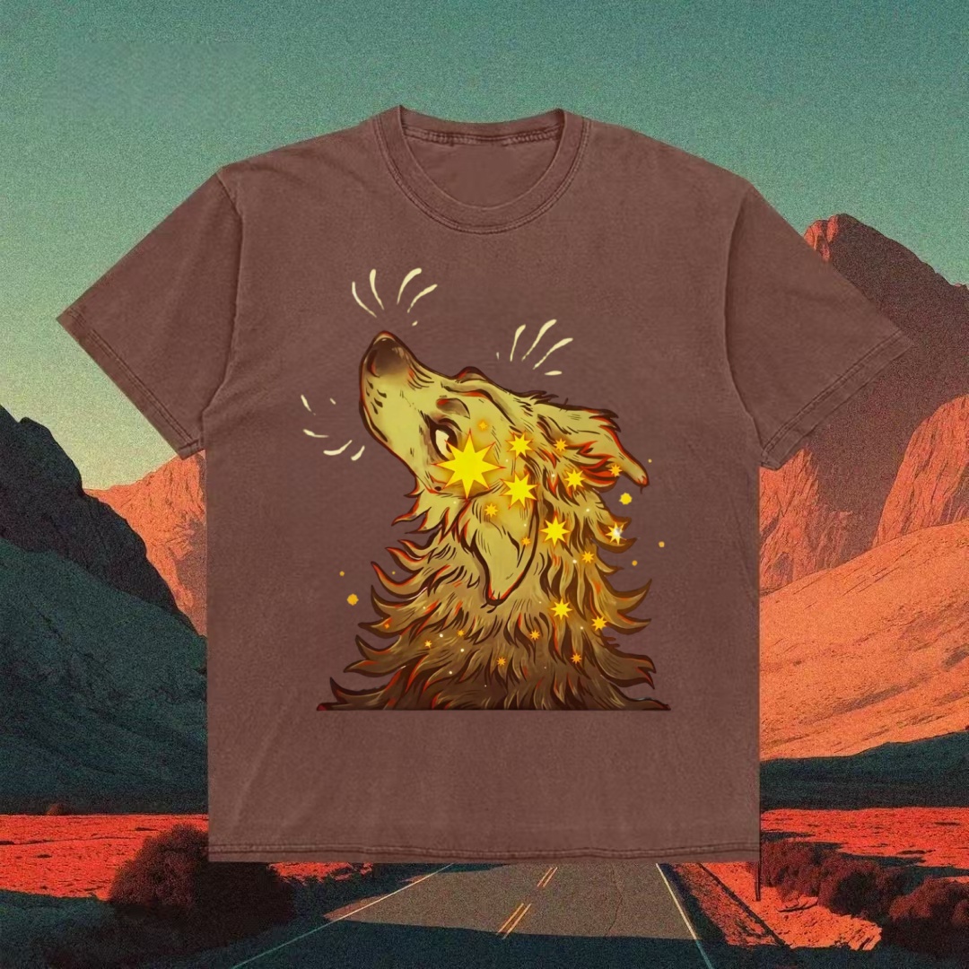 Starry Howling Wolf Graphic T-shirt