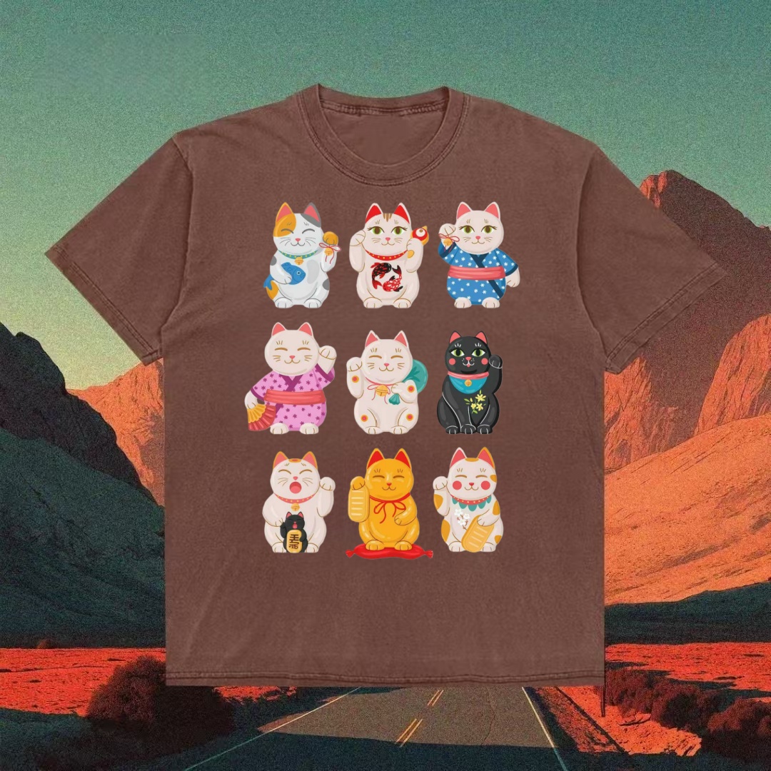 Lucky Cat Maneki Neko Collage T-shirt