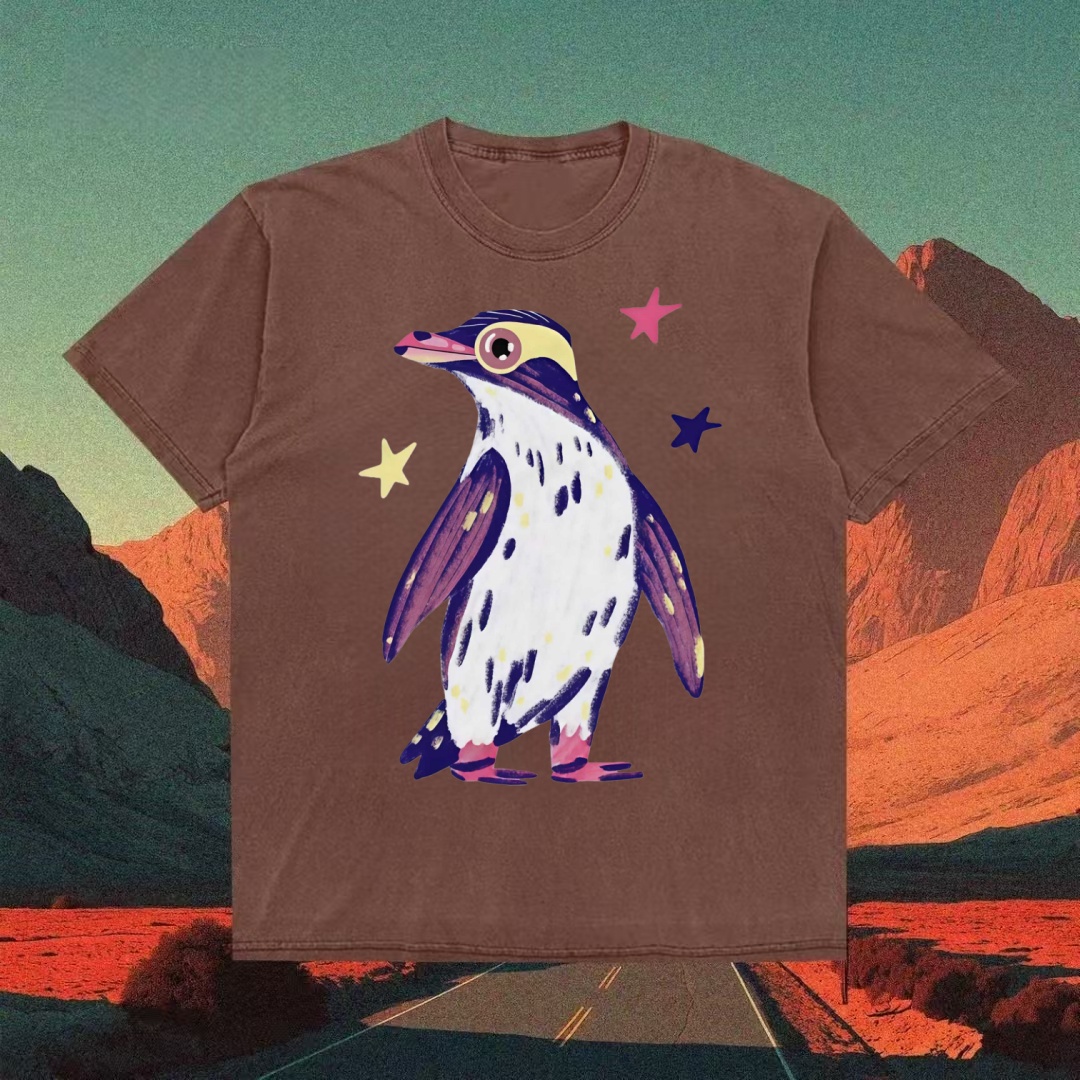 Colorful Penguin With Stars Whimsical T-shirt