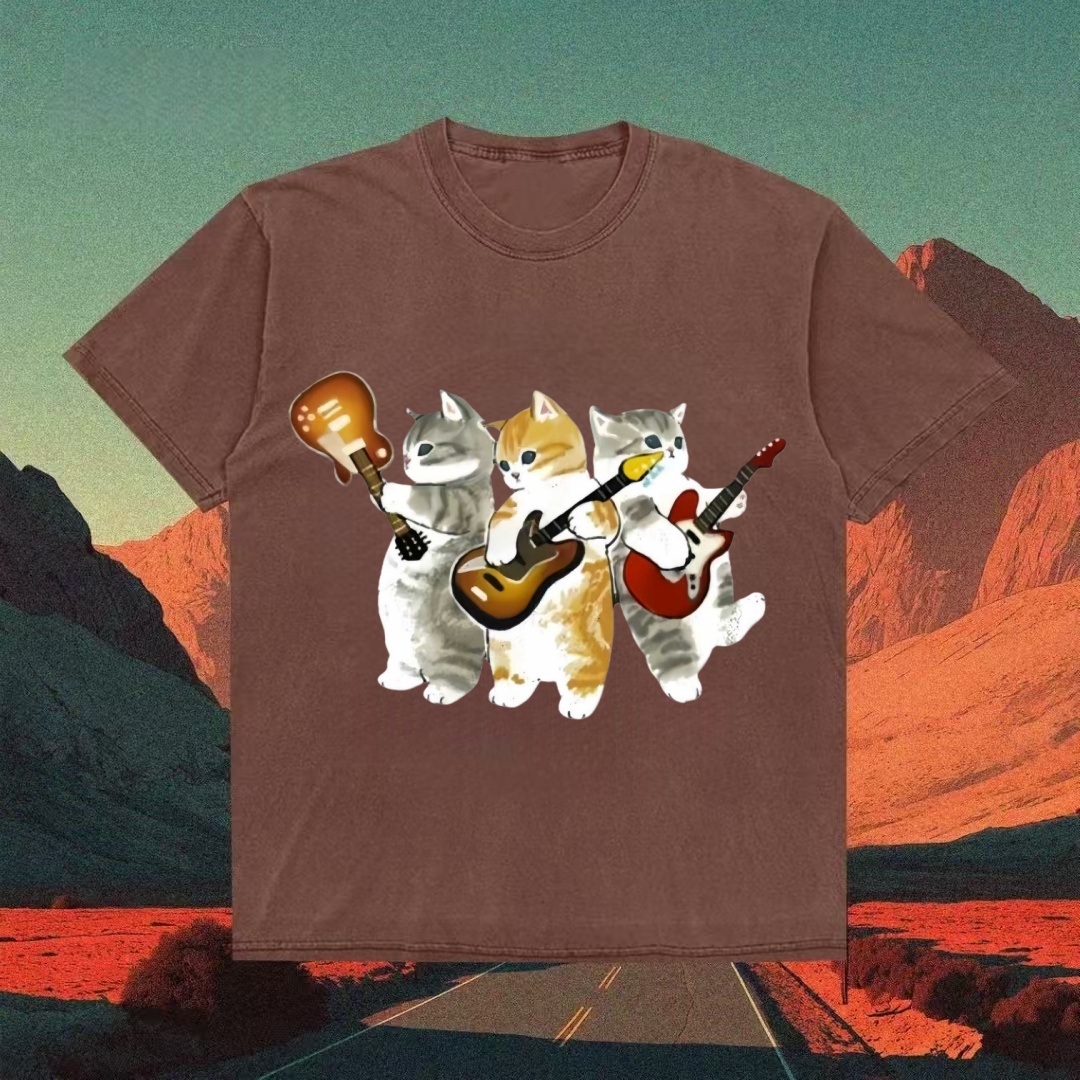 Kitten Rock Band Playing Guitars Funny T-shirt