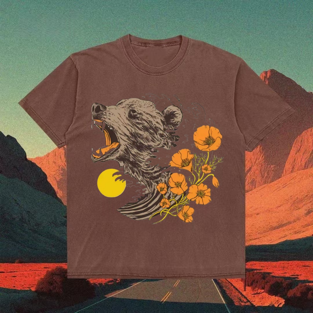 Bear & Poppies Psychedelic Art T-shirt