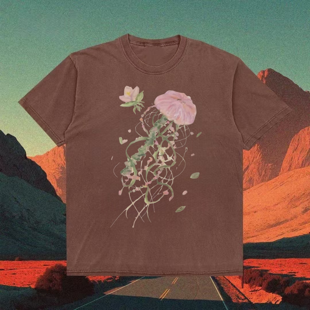 Pink Floral Vines Watercolor Minimalist T-shirt
