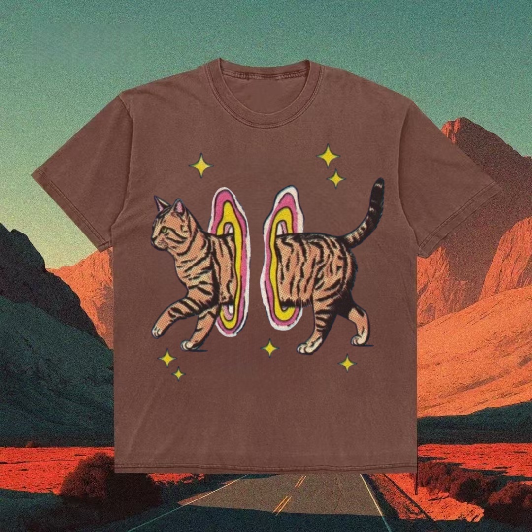 Tabby Cat Portal Trippy Art T-shirt