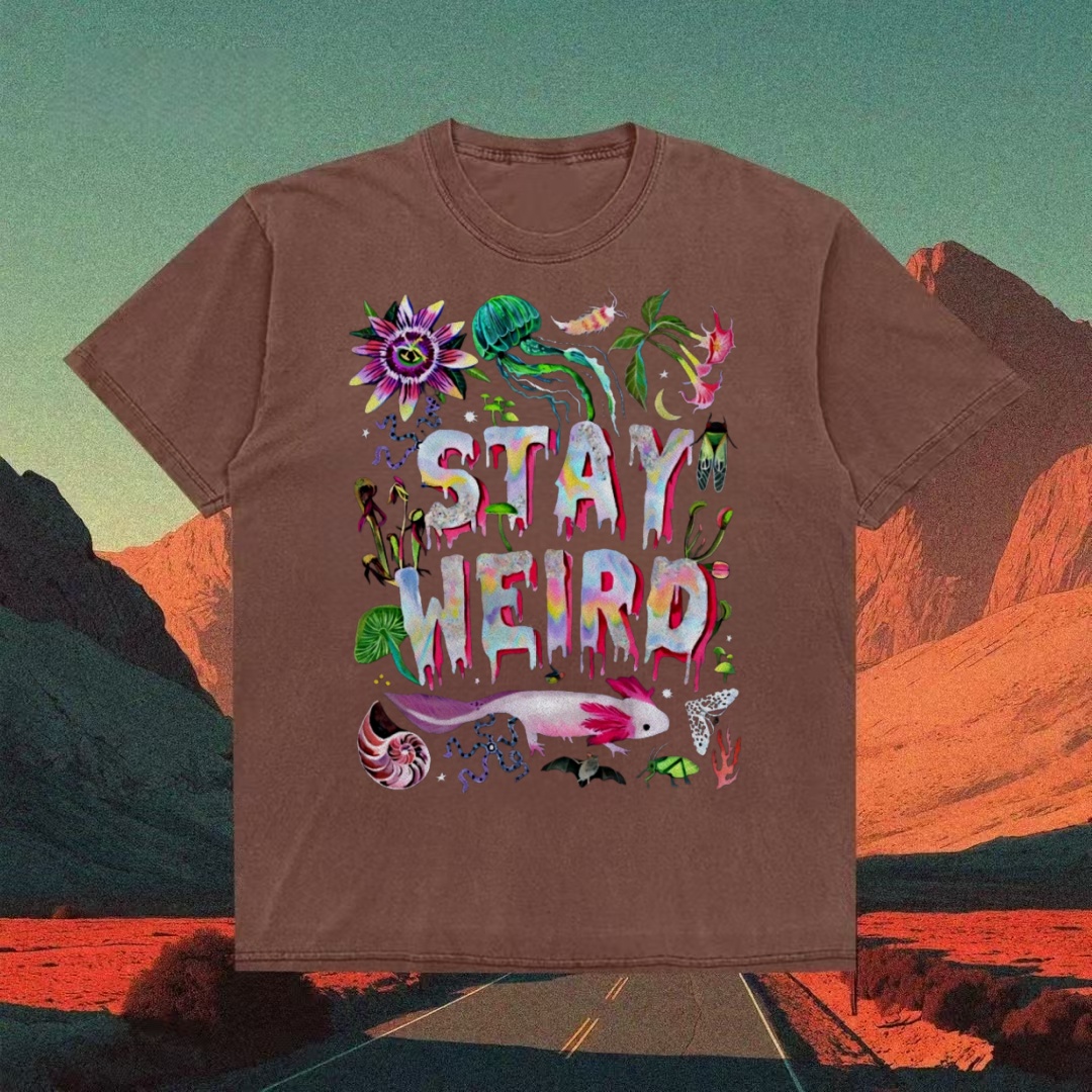 "Stay Weird" Axolotl & Nature Collage T-shirt