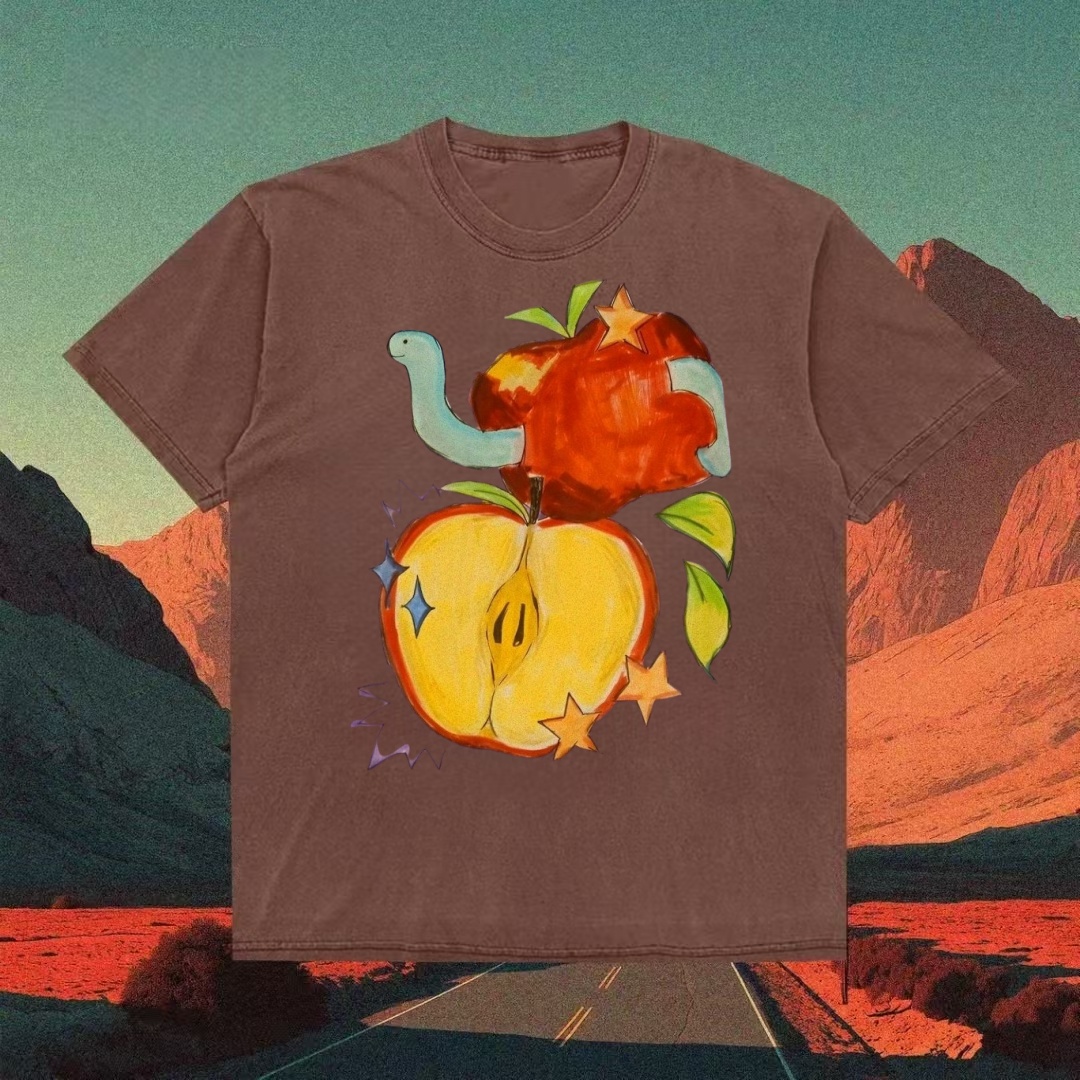 Apple & Worm Surreal Doodle T-shirt