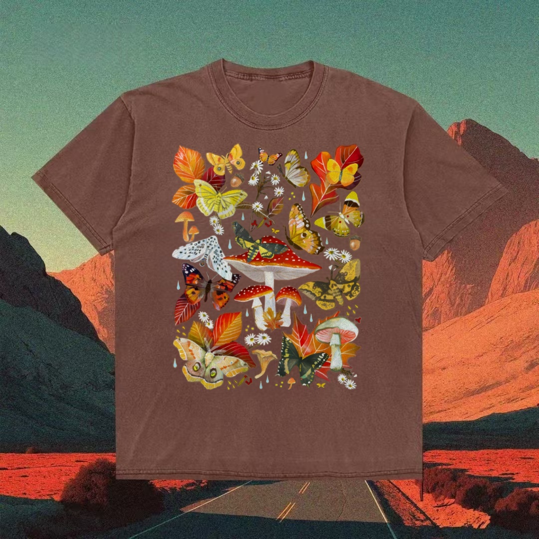 Butterflies & Mushrooms Autumn Collage T-shirt