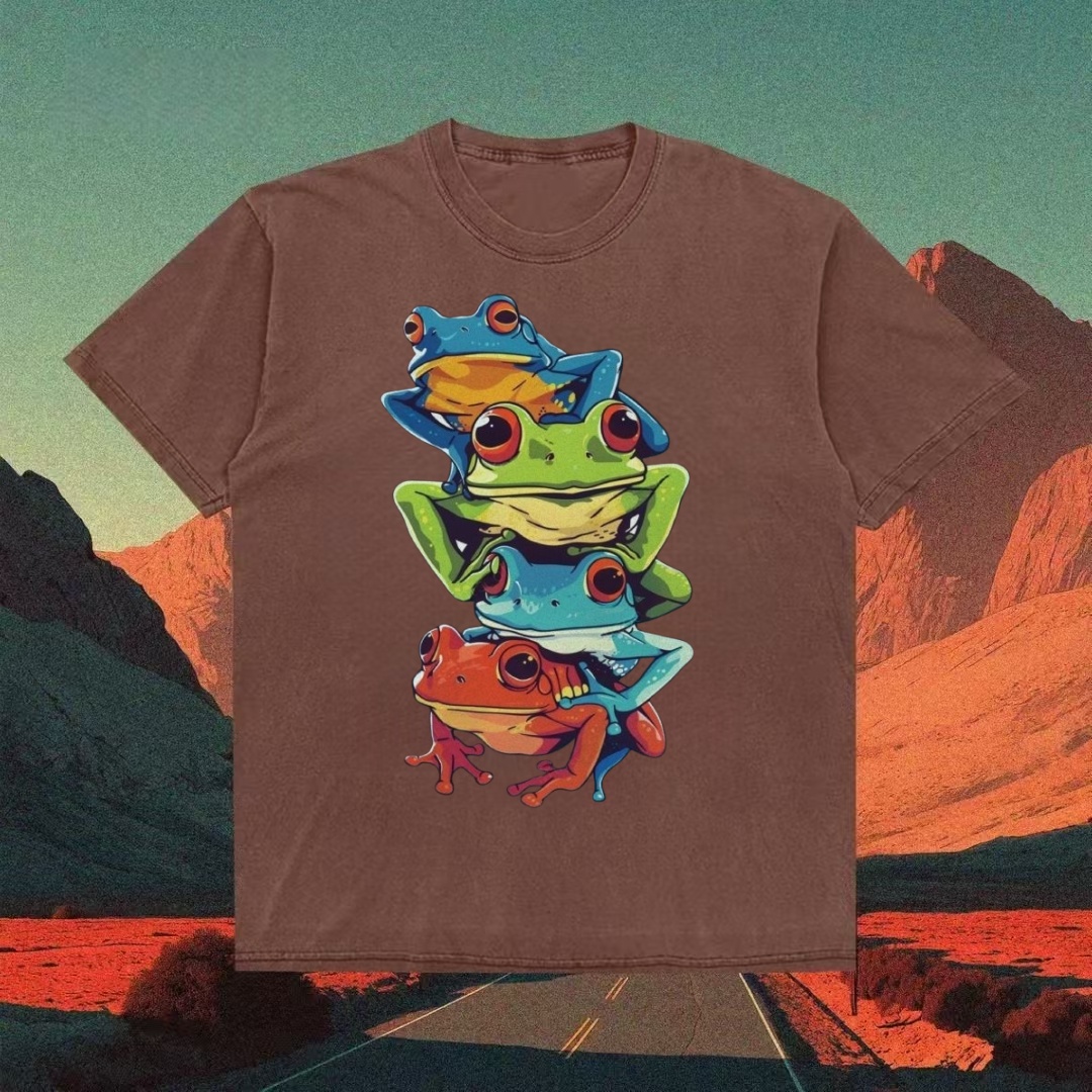 Stacked Tree Frogs Colorful Graphic T-shirt