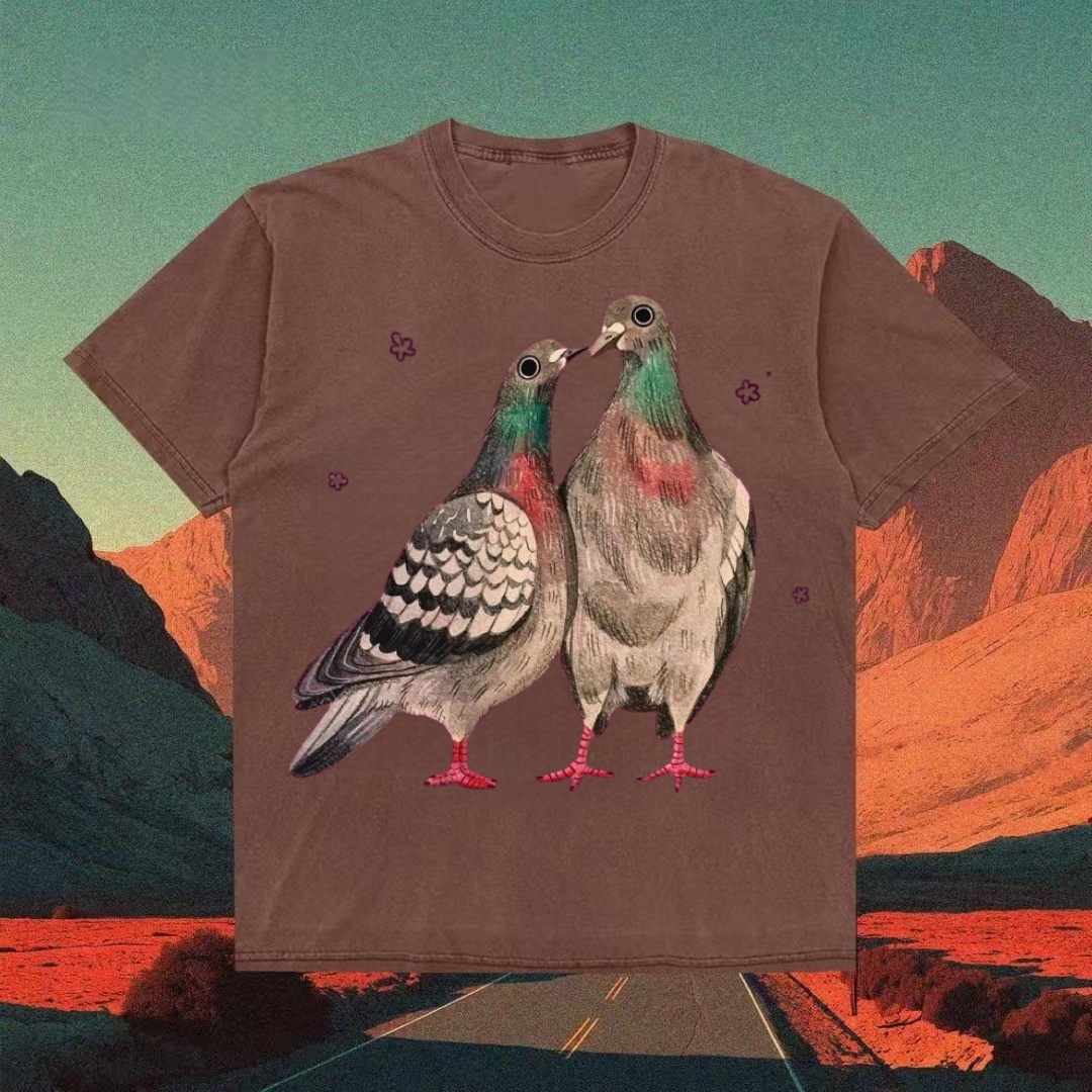 Pigeon Couple With Cherry Blossoms T-shirt