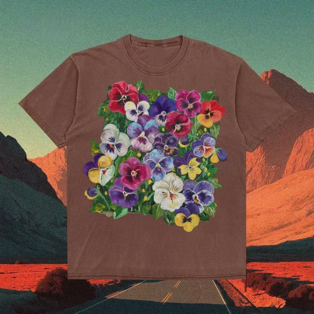 Colorful Pansy Watercolor Art T-shirt