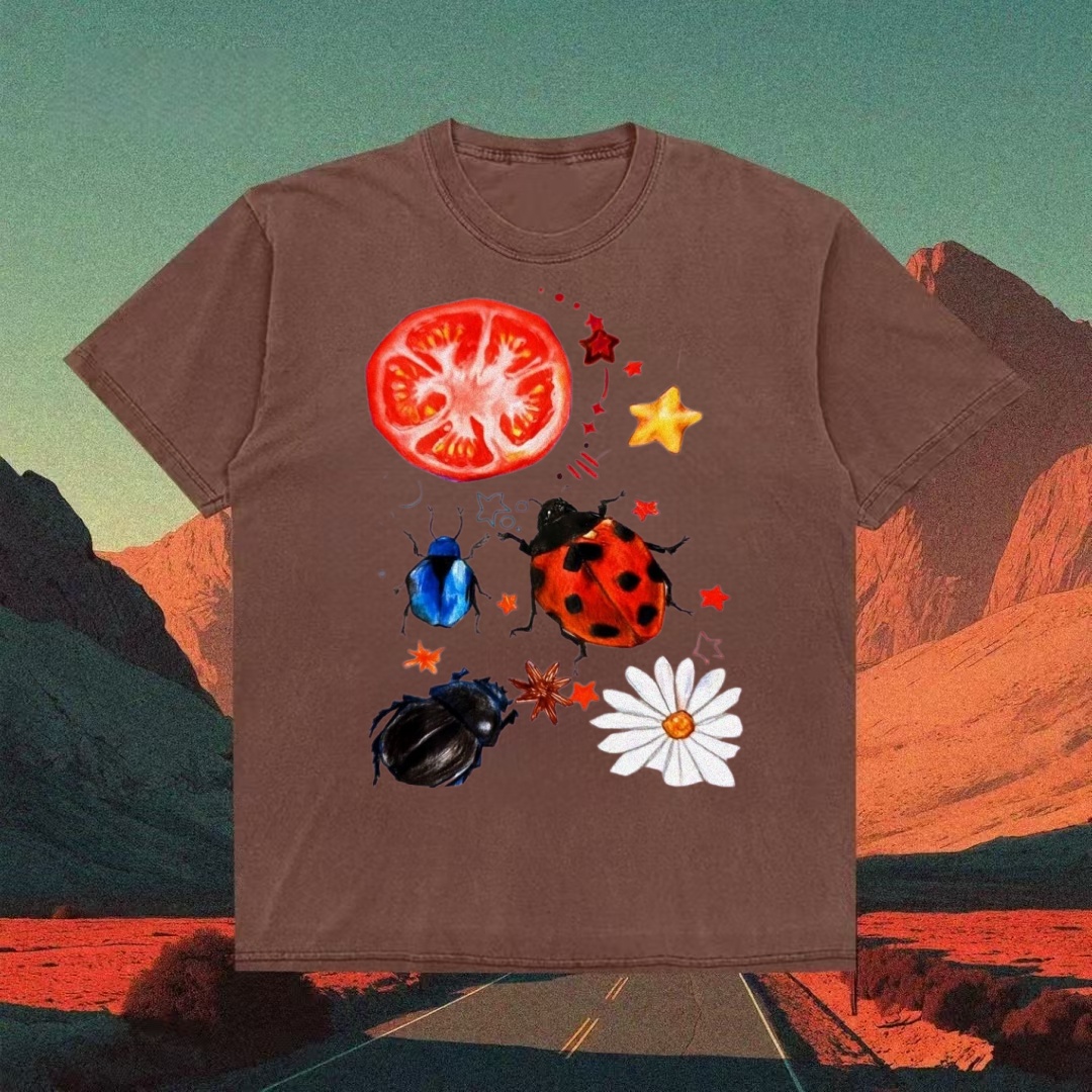 Tomato & Beetle Nature Graphic T-shirt