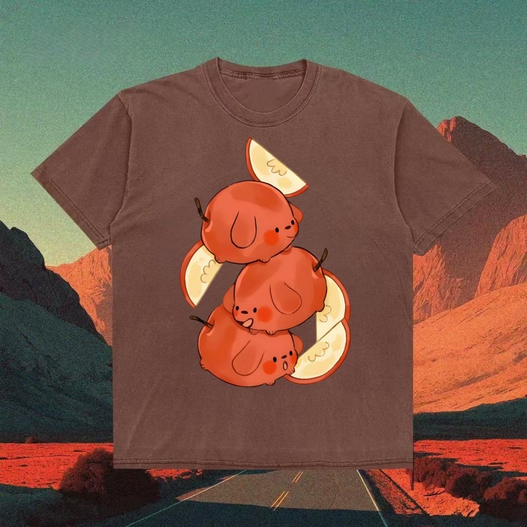 Apple Puppy Stack Cute Graphic T-shirt