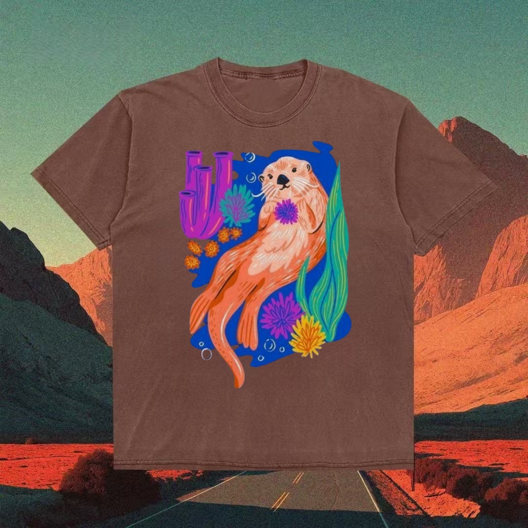 Sea Otter With Coral & Flowers T-shirt