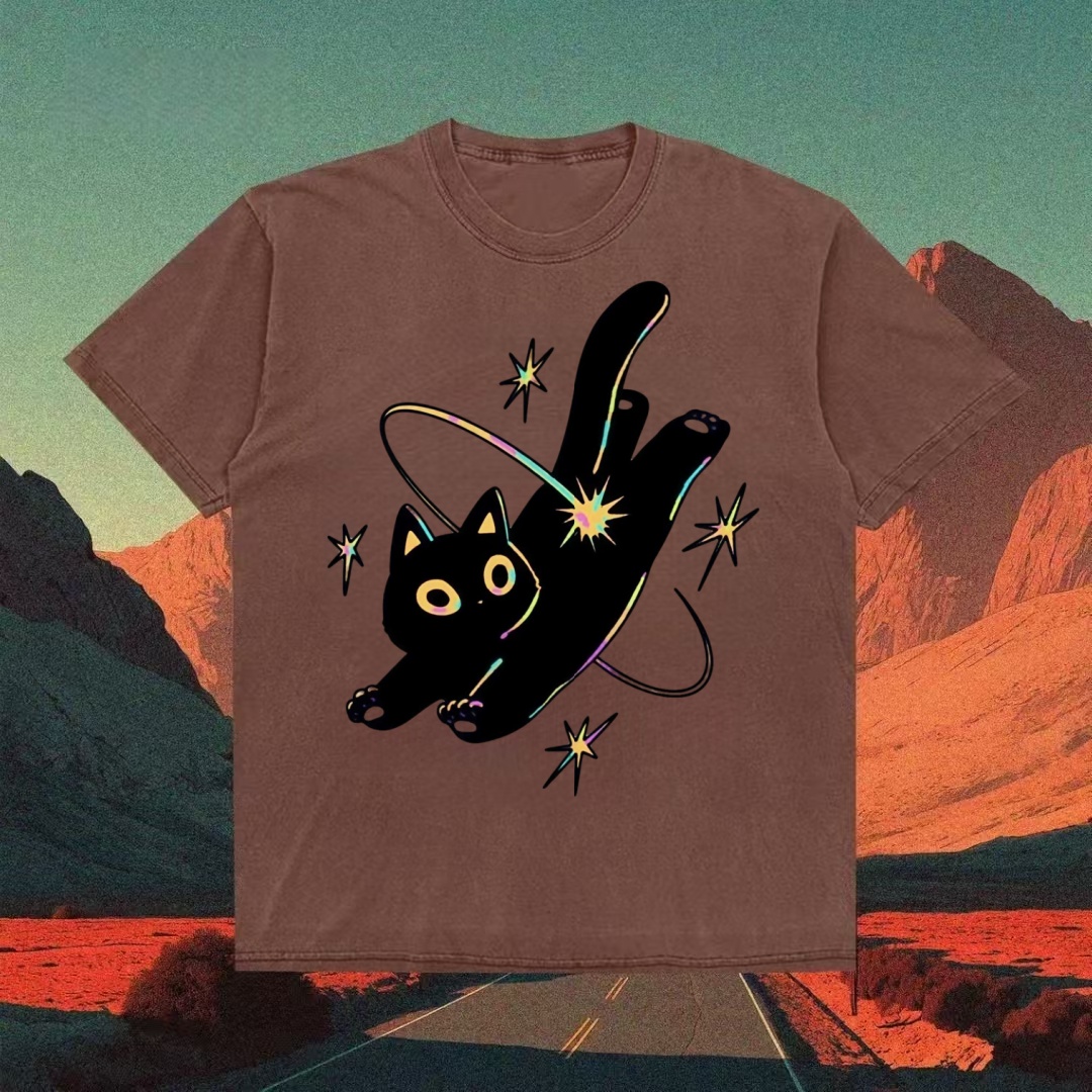 Cosmic Black Cat With Stars T-shirt
