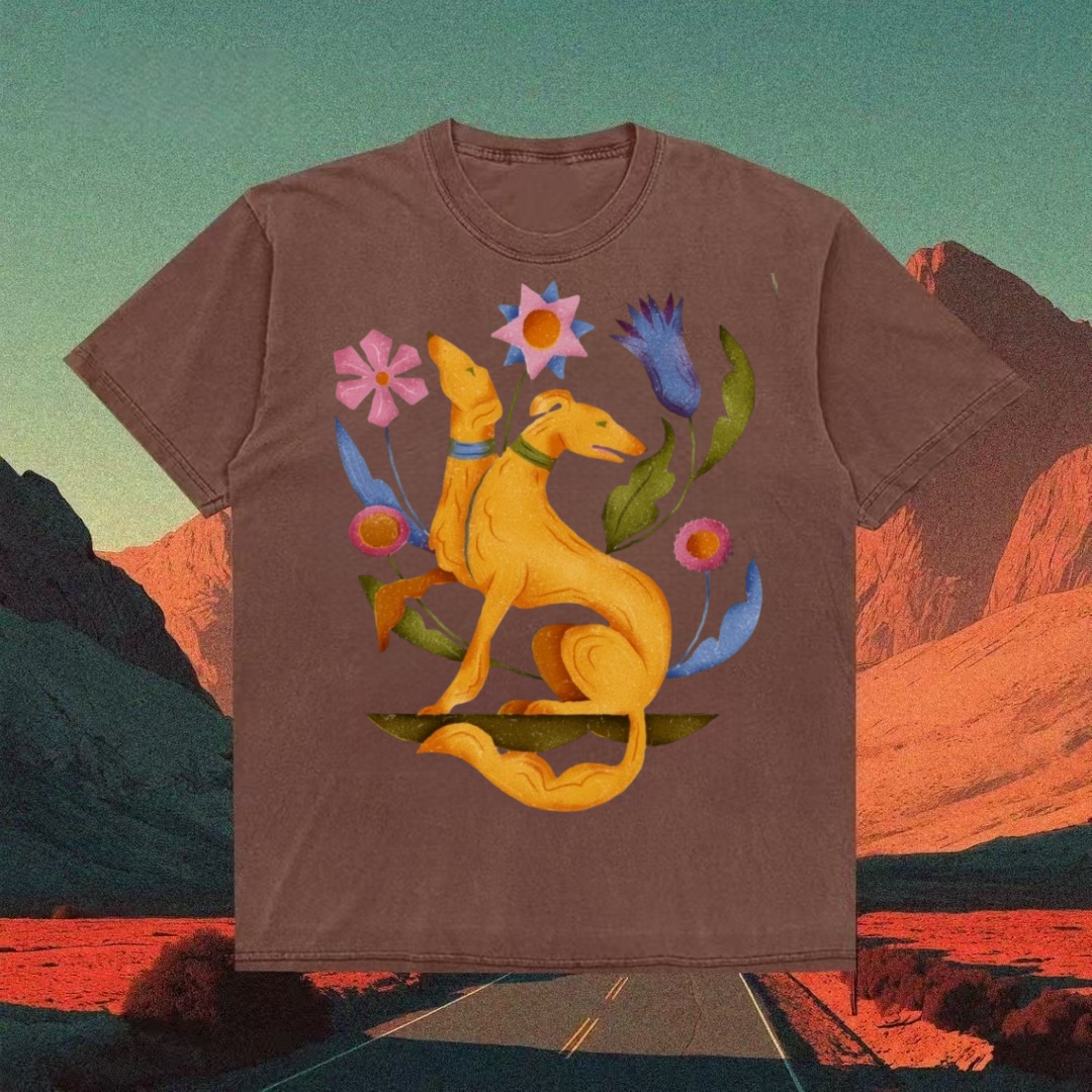 Golden Hounds & Floral Folk Art T-shirt