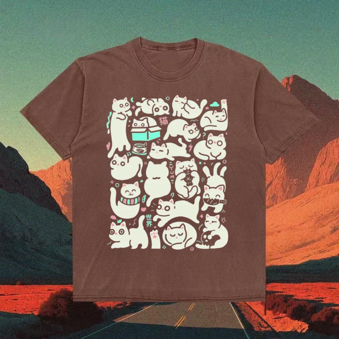Cute Cat Doodle Collage T-shirt