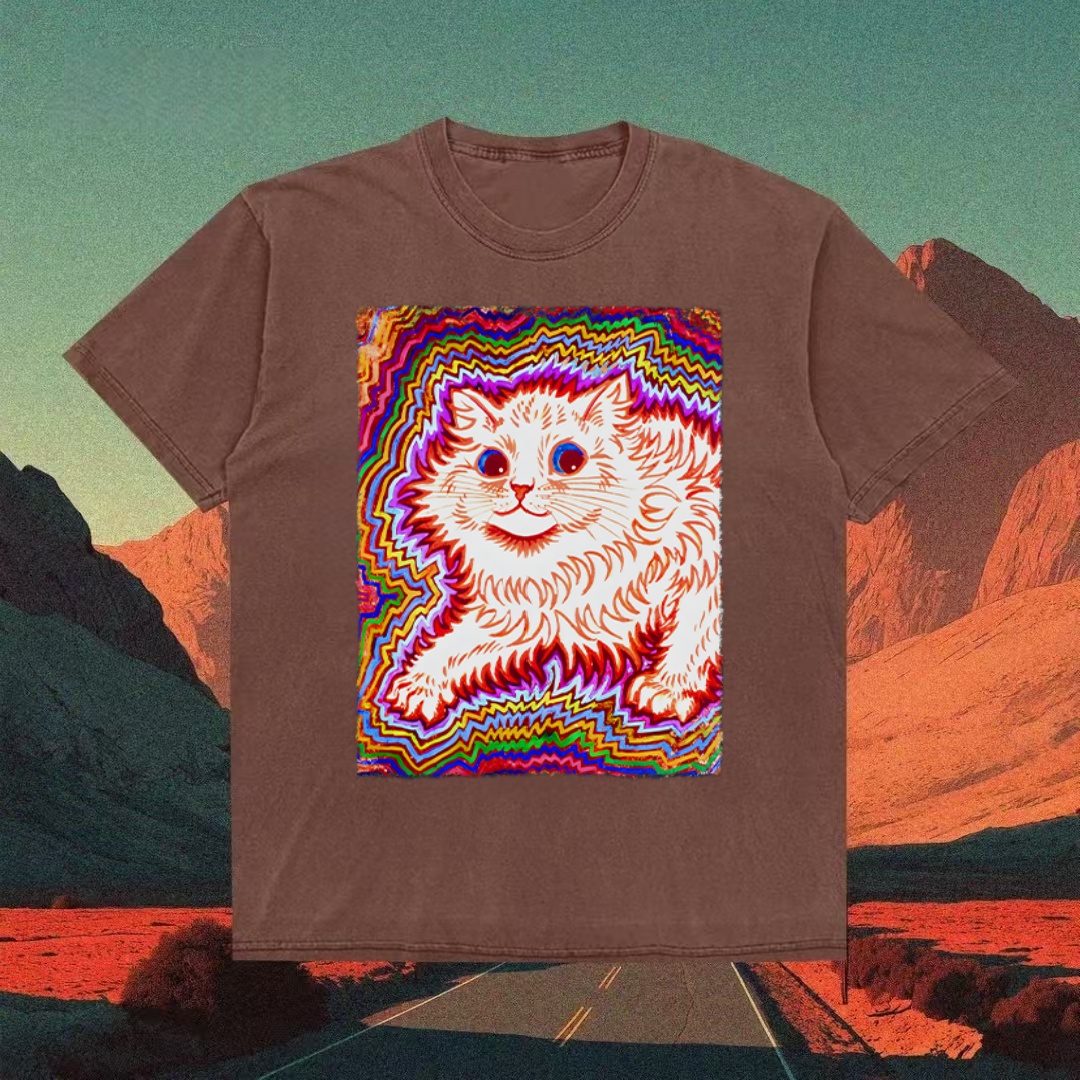Psychedelic Rainbow Cat Art T-shirt