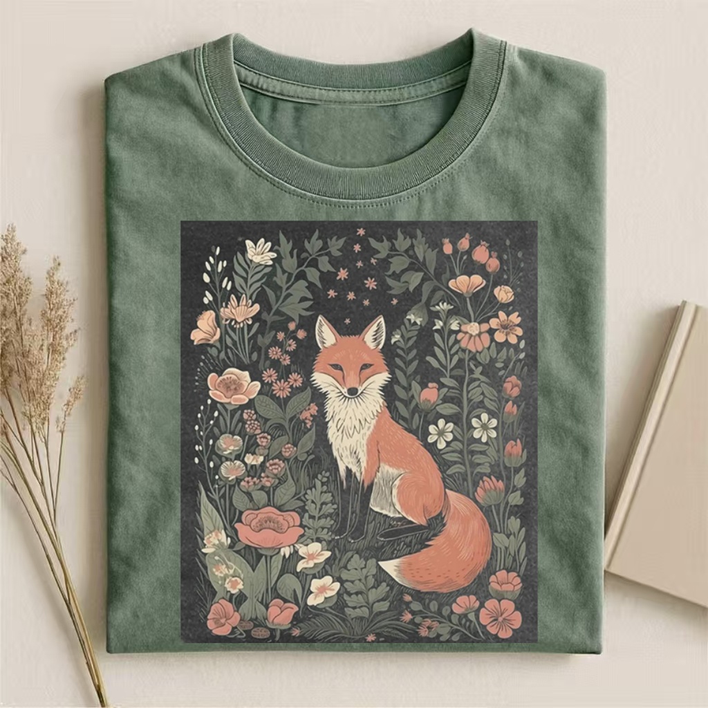 Floral Fox Illustration Graphic T-shirt