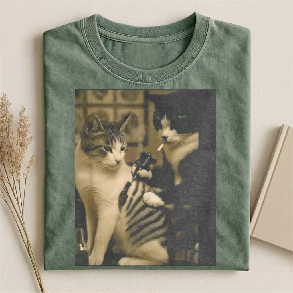 Vintage Gangster Cats Meme Graphic T-shirt
