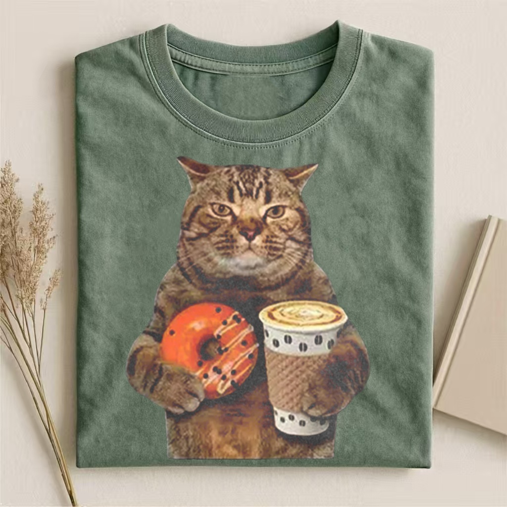 Coffee & Donut Cat Graphic T-shirt