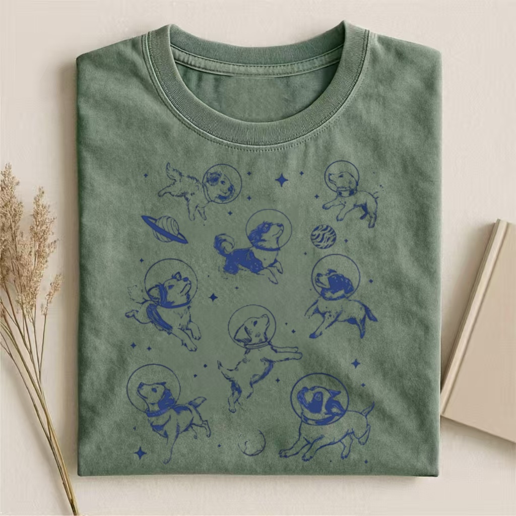 Space Dogs Pattern Graphic T-shirt