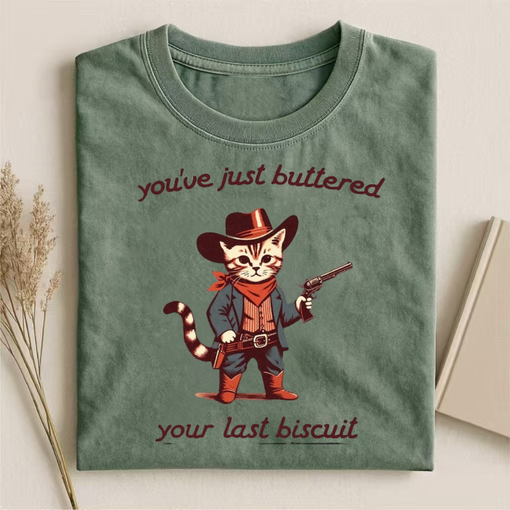 "You've Just Buttered Your Last Biscuit" Cowboy Cat T-shirt