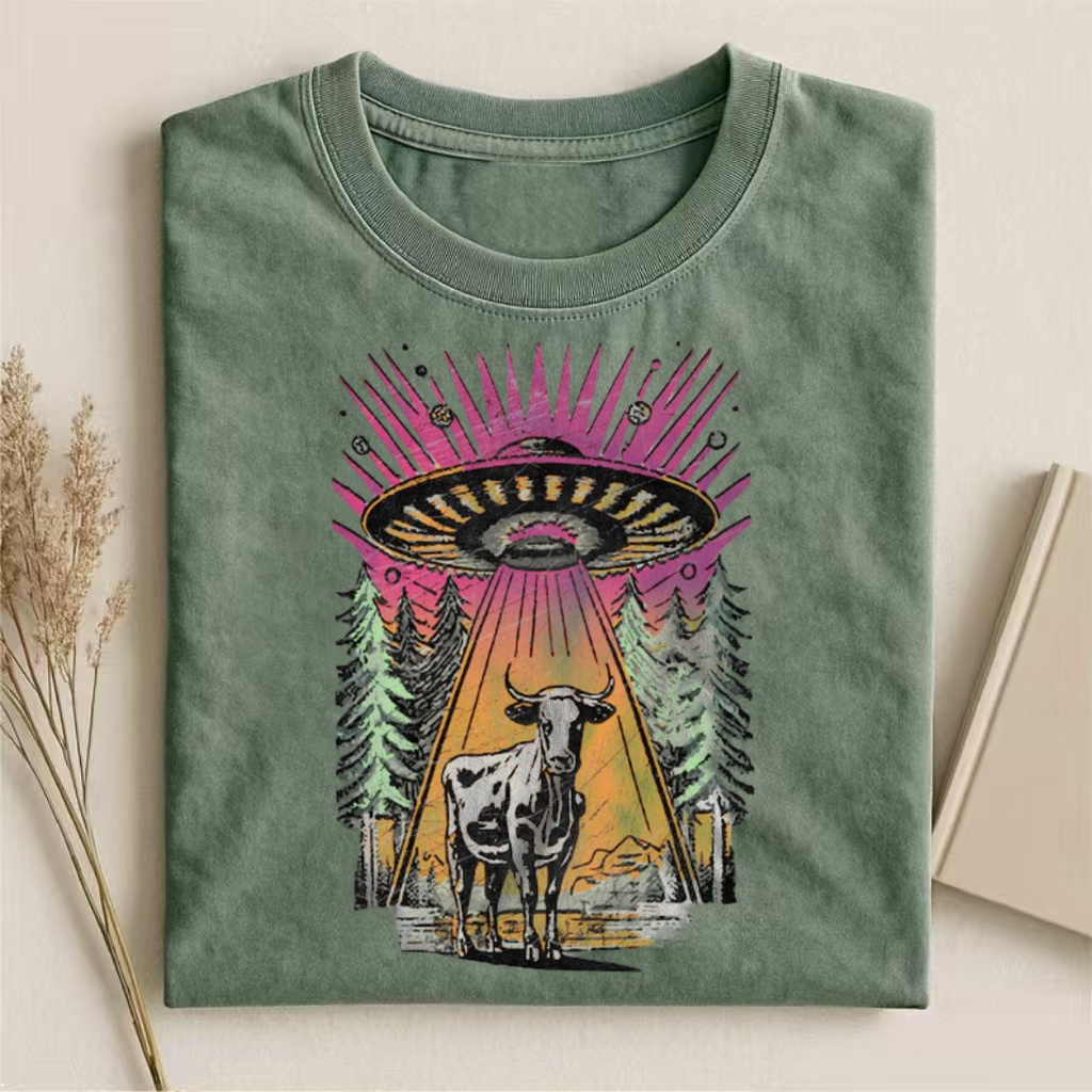 UFO Cow Abduction Graphic T-shirt