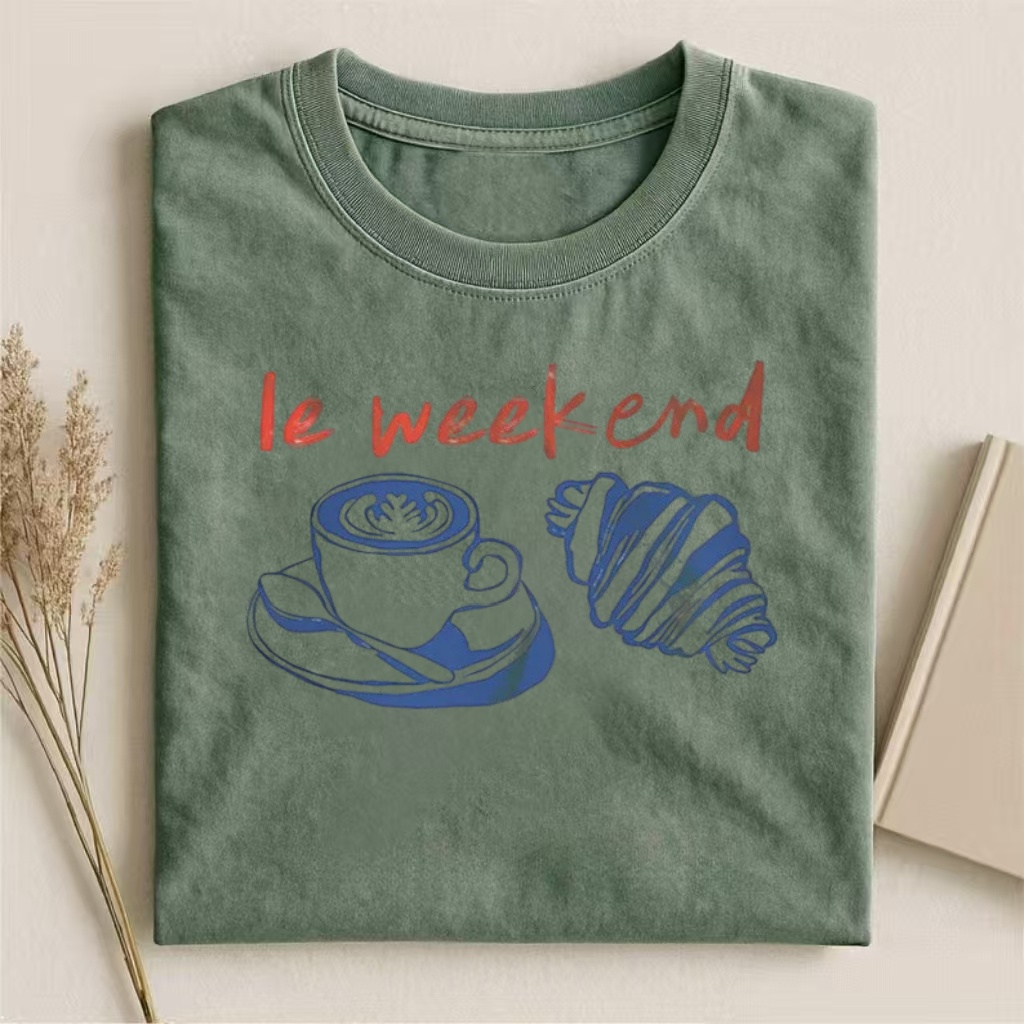 "Le Weekend" Coffee & Croissant French Vibes T-shirt