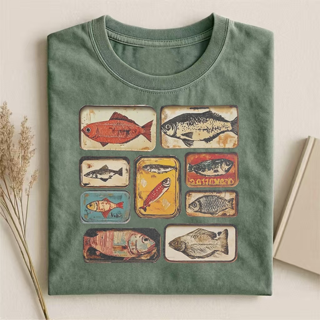 Vintage Fish Species Grid Graphic T-shirt