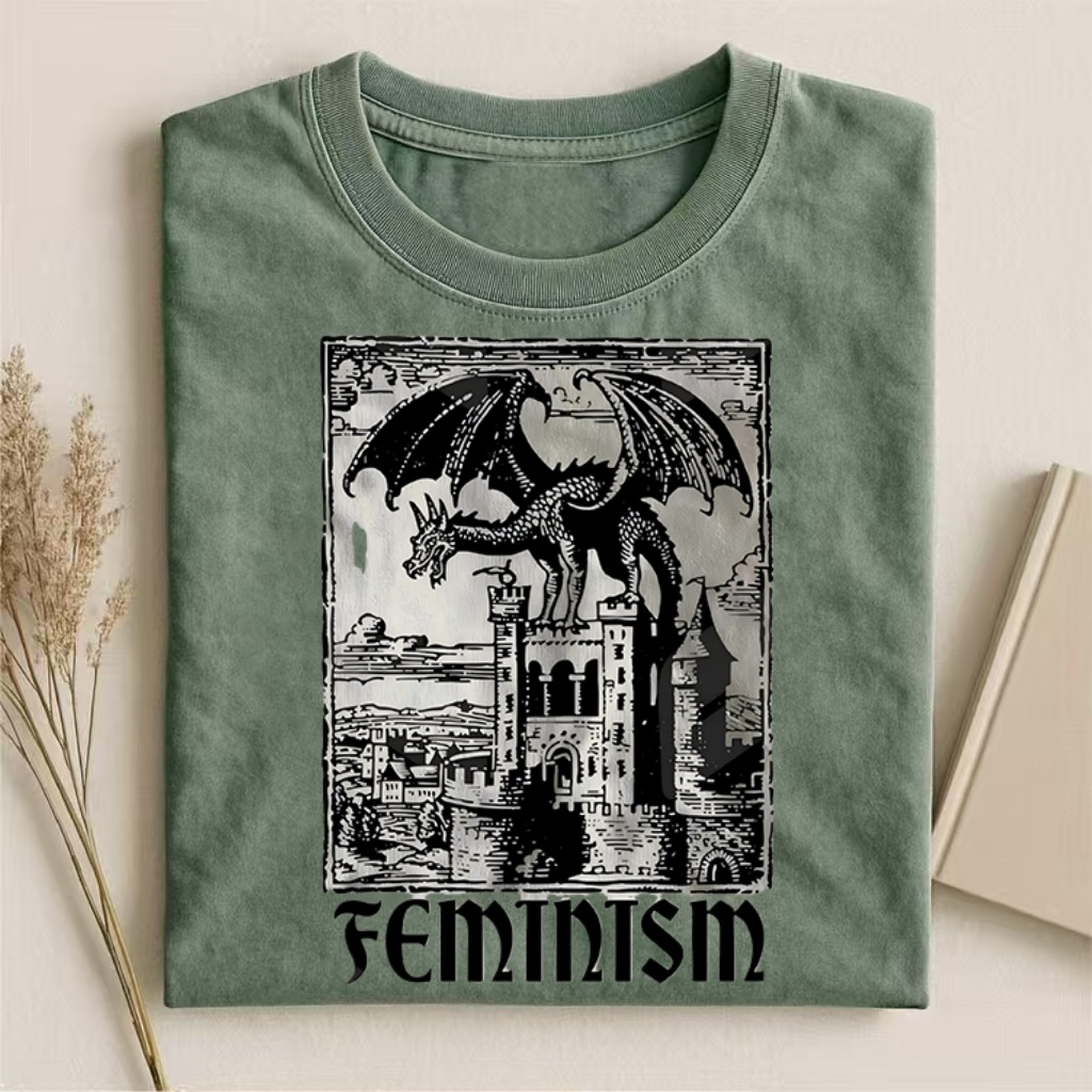 Medieval Dragon Feminism Tarot Style T-shirt