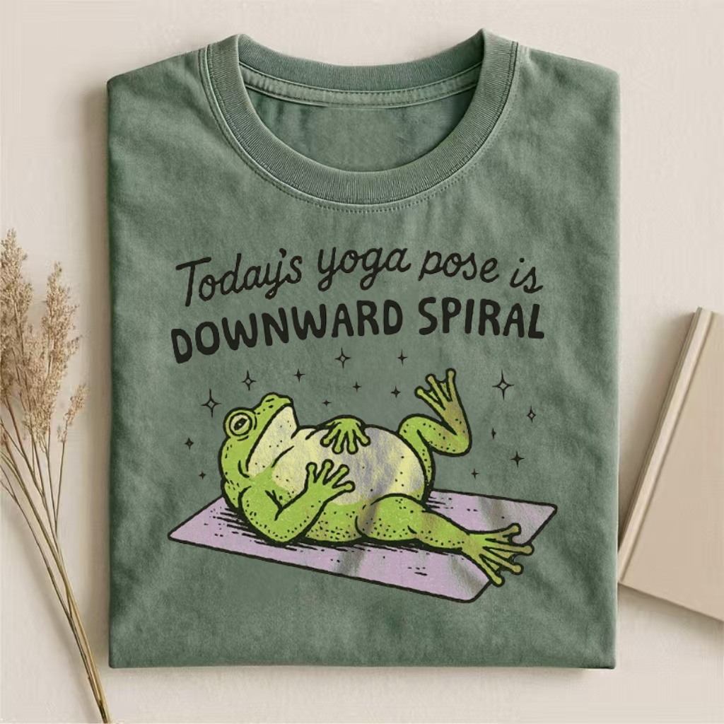 "Today's Yoga Pose Is Downward Spiral" Frog Humor T-shirt