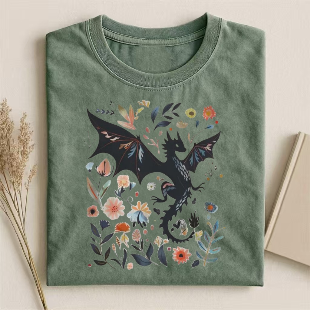Floral Dragon Fantasy Art T-shirt