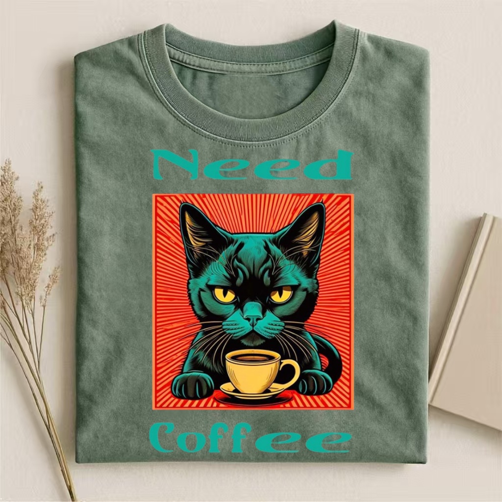 "Need Coffee" Black Cat Pop Art T-shirt