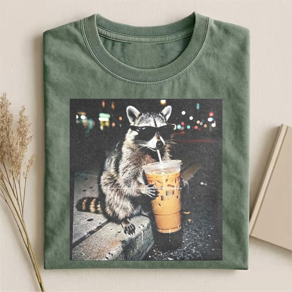 Raccoon With Iced Coffee Meme T-shirt