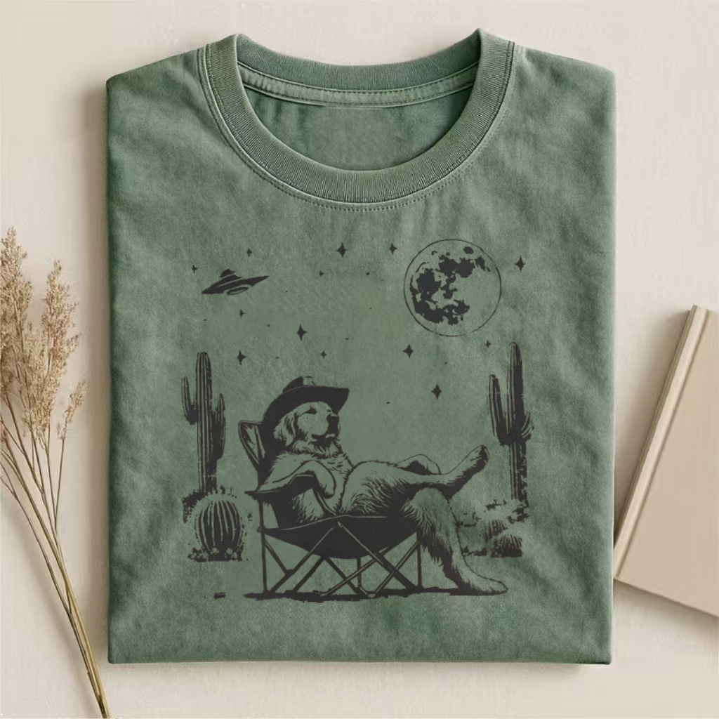 Cowboy Golden Retriever Desert UFO T-shirt