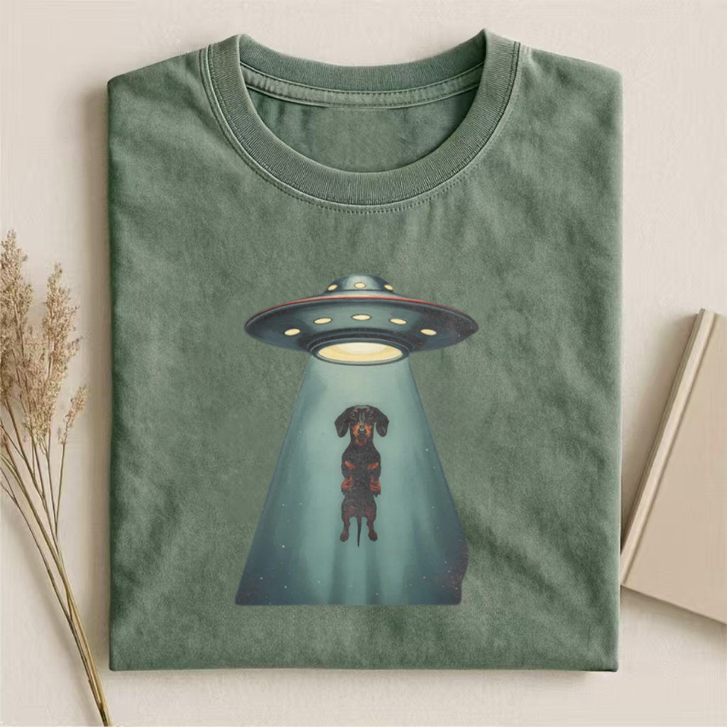 Dachshund UFO Abduction Graphic T-shirt