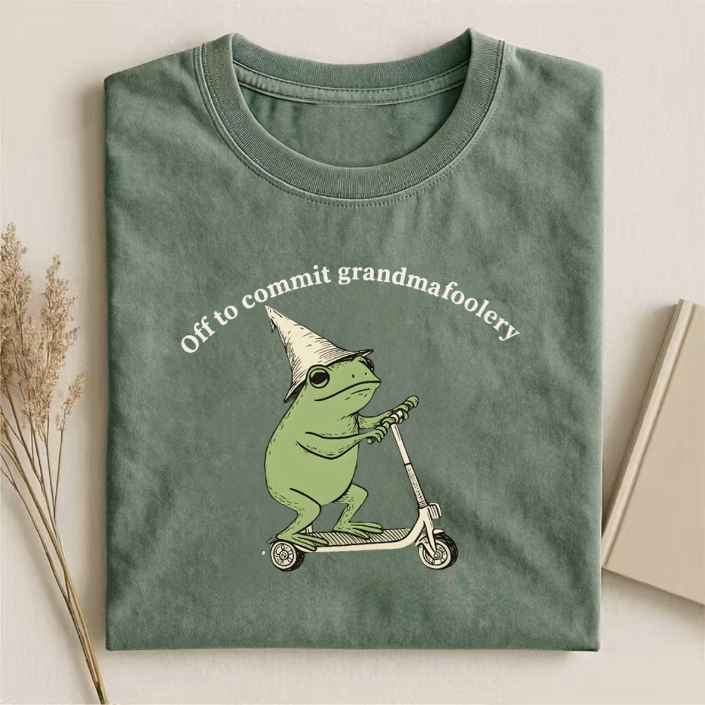 "Off To Commit Grandmafoolery" Frog Scooter Humor T-shirt